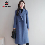 AEMAPE毛呢大衣女2025秋冬季新款時(shí)尚休閑百搭毛呢外套女中長(cháng)款 藍色 L _100斤-115斤