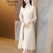 黛娜婭（Dainaya）旗袍女2025春夏新款大碼女裝中國(guó)風(fēng)日常改良復(fù)古漢服連衣裙 5190 杏色 L