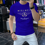 匡都香港潮牌短袖T恤男夏季新款內(nèi)搭燙鉆男裝半袖體恤透氣修身上衣 藍(lán)色 2XL 【140-155斤】