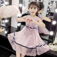 布丁魚(yú) 童裝女童裙子女孩子連衣裙22夏裝無(wú)袖公主裙3-5-8-10歲女學(xué)生中大童紗裙小孩子演出表演裙 1942紫色 130碼建議身高120cm