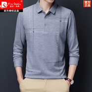 皮爾卡丹（pierre cardin）全棉長袖t恤男春秋中年帶袖口紐扣體恤爸爸純棉polo|衫 SD8865灰色 L 175