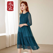 亦朵品牌桑蠶絲連衣裙女夏季繡花杭州重磅真絲裙子中長(zhǎng)款 松綠色 M