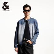 杰克·瓊斯（JACK&JONES）25年男裝小立領(lǐng)水洗寬松牛仔外套男春100%純棉休閑潮流牛仔夾克 中牛仔藍E42 3XL