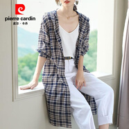 皮爾卡丹夏季帶帽冰絲防曬衣女2025新款寬松中長款百搭休閑襯衣外搭薄披肩 藏青 2XL