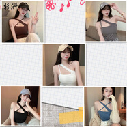 莫蓮娜吊帶背心帶胸墊新款時(shí)尚不規則斜肩交叉美背裹胸抹胸內搭外穿上衣 黑色+白色 L 101-125斤