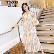 拓澀（TUOSE）連衣裙 香港潮牌法式少女長(cháng)裙夏季新品初戀復古超仙波點(diǎn)雪紡仙女chic溫柔連衣裙 米白色 L