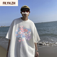 FR.YH.ZH胖胖哥230短袖t恤男夏季印花潮流2024新款寬松大碼半袖 白色 S 90-100斤