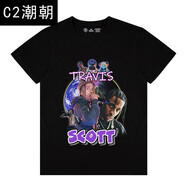 C2潮朝2pac潮牌聯(lián)名Travis人像tupac短袖xxxtentacionT恤男嘻哈碧梨衣服 黑色Travis Scott S