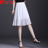 皮爾卡丹（pierre cardin）雪紡百褶半身裙女2025夏季新款高腰韓版薄款小個(gè)子中長(zhǎng)款字傘裙針 白色 58cm 均碼