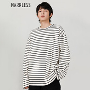 MARKLESST恤男2024春夏條紋長(cháng)袖打底衫男士寬松休閑圓領(lǐng)上衣 CTB3603M 白色 XL