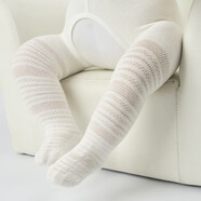 青莓2023春秋夏薄款嬰兒打底襪子提花寶寶連褲襪純棉開(kāi)襠女童兒童幼兒 菱形橫條白色開(kāi)檔 6-12個(gè)月【18-20碼】