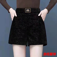 口旋雪尼爾短褲女秋冬季新款2024網(wǎng)紅外穿a字高腰闊腿冬天配靴子 黑色加絨 4XL 160-180斤