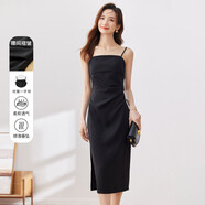 尚都比拉夏季修身收腰顯瘦吊帶連衣裙中長款赫本風(fēng)裙子 黑色 XL 