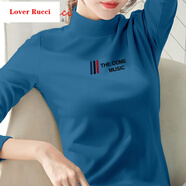 LOVER RUCCI純棉半高領(lǐng)打底衫女內(nèi)搭春秋冬緊身洋氣加厚長袖t恤中領(lǐng)小衫上衣 藍色 2XL