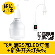 飛利浦  帶插頭開(kāi)關(guān)的led燈插座燈插電超亮帶線(xiàn)燈泡節能燈燈座 線(xiàn)長(cháng)2.1米含飛利浦25WLED燈泡白光 白