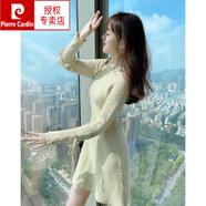 皮爾卡丹（pierre cardin）針織毛衣連衣裙秋冬裝2025年新款女高腰氣質(zhì)修身顯瘦短款a字裙子 米白色連衣裙 L