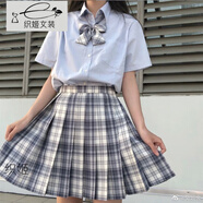 織姬日系jk制服套裝女夏季格裙學(xué)生制服套裝山吹溫柔一刀水手服百褶裙 白短袖+一刀格裙+領(lǐng)結(jié) XL 腰圍73-80