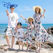迪士尼（Disney）海邊度假親子裝一家三口沙灘裙母女裝高端洋氣雪紡連衣裙一家四口 羽毛印花 媽媽L(125斤左右)