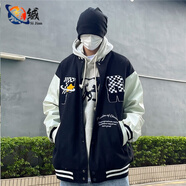 肆緘】克萊因藍棒球服外套男春秋季美式復古寬松百搭休閑情侶夾克ins潮牌拼接PU皮袖字母刺繡夾克外套 【關(guān)注店鋪優(yōu)先發(fā)貨】2LC620黑色高質(zhì)量 XL