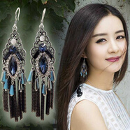 美芙仁波西米亞長(cháng)款復古流蘇耳環(huán)宮廷民族風(fēng)耳墜女韓國時(shí)尚氣質(zhì)夸張耳飾 藏青色耳環(huán)