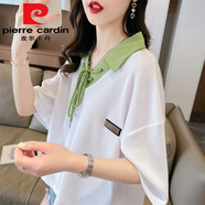 皮爾卡丹（pierre cardin）polo領(lǐng)拼接短袖t恤女夏季2025新款寬松韓版小個(gè)子洋氣設(shè)計(jì)感上衣 9130白色 M (適合80-110斤)