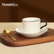 Mongdio 歐式咖啡杯拿鐵杯 掛耳陶瓷輕奢辦公室杯碟套裝 黑釉一杯一碟一勺（金勺）
