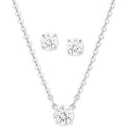 施華洛世奇（SWAROVSKI）奢侈品潮牌銀色水晶吊墜項鏈耳環(huán)套裝生日禮物女友9542005 Silver os