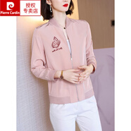皮爾卡丹（pierre cardin）重磅真絲短外套開衫女春夏裝桑蠶絲棒球服夾克衫上衣針織 7787粉色【現(xiàn)貨秒發(fā)】 2XL