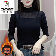 啄木鳥(niǎo)（TUCANO）網(wǎng)紗打底衫女秋裝時(shí)尚洋氣2025百搭顯瘦半高領(lǐng)內搭打底衫新款 黑色加絨 XL 115--125斤