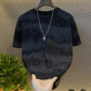 暢登夏季新款輕奢高品質(zhì)男士滿天星短袖T恤潮流亮片漸變燙鉆破洞上衣 黑色 【T398】 XL