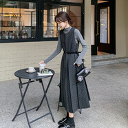 衣典零一（LEDIALYI）法式高級感背心裙打底衫套裝女2024秋冬季新款氣質(zhì)名媛長(cháng)款連衣裙 灰色 XL （建議130-140斤）