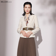 BBLLUUEE粉藍(lán)衣櫥氣質(zhì)感廓形ol外套女2022秋冬翻領(lǐng)系帶收腰短西裝523W002 香草杏 L