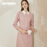 ROEYSHOUSE羅衣氣質(zhì)粉色小香風(fēng)連衣裙女春裝新款洋氣翻領(lǐng)修身裙子10028 粉色 2XL