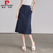 皮爾卡丹（pierre cardin）中長款休閑工裝裙高品質(zhì)彈力夏季薄款高腰寬松顯瘦純棉A字半身裙 藏青色(028) L 建議111-122斤