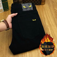 琦喬澤歐洲站小怪獸彈力牛仔褲男士寬松百搭修身顯瘦休閑帥氣加絨小腳褲 黑色加絨 29