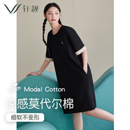 軒靚（XULEN）睡衣女莫代爾棉涼感短袖女連衣裙大碼家居服 62573酷黑 M 