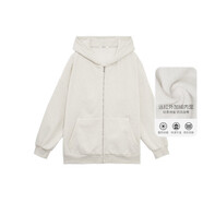 BODYDREAM重磅破洞衛衣外套男秋秋拉鏈開(kāi)衫連帽情侶裝潮休閑帽衫 淺燕麥色（加絨） S