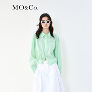 MO&Co.設計感小眾解構立裁極簡(jiǎn)風(fēng)襯衫外套截短MC刺繡上衣摩安珂 馬卡龍綠色 L 170