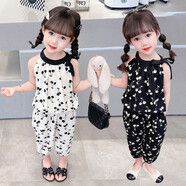 七語欣童裝女童套裝夏裝兒童套裝2025新款小女孩寶寶吊帶上衣褲子兩件套 白色 110 (適合身高100-110cm)