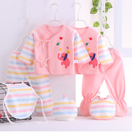 黛芷芙新生兒衣服0-3個月初生嬰兒寶寶純棉內(nèi)衣套裝棉春秋冬季 粉底小象七件套 59cm 0-3個月