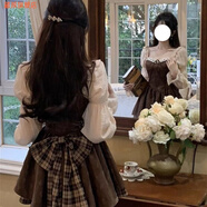 藏顏2023新款甜美辣妹小個(gè)子復古小眾咖色連衣裙秋冬顯瘦a字裙公主蓬 美拉德連衣裙 S