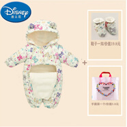 迪士尼（Disney）嬰兒寶寶羽絨棉連體衣新生兒冬季男童爬爬服兒童外出抱衣哈衣冬裝 米白多彩熊（雙拉鏈加絨加厚）. 70cm 70碼(建議0-4個月9-14斤)