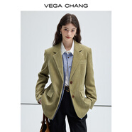 VEGA CHANG西裝女2025年春秋季復古美拉德人字紋燈芯絨外套 梨酪黃 S