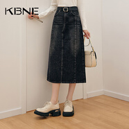 KBNE2024新款水洗黑灰色直筒高腰牛仔A字半身裙高端氣質(zhì)半裙春秋 牛仔黑 M