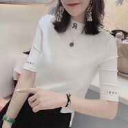 尹振天棉歐洲站半高領(lǐng)中袖T恤女春裝新款時(shí)尚修身內(nèi)搭打底衫上衣T 白色【不】 L 101-110斤