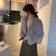 馬迪安2023秋冬時尚皮草外套女新款仿狐貍毛短款洋氣毛毛外套小香風(fēng)大衣 可可灰 M 【適合95-110斤】