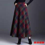 蒂洛緹娜冬季新款長裙冬裙大碼女裝毛呢半身裙a字裙冬裝長款裙子女冬秋冬 5003綠格 M 165