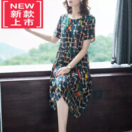 WVHK杭州絲綢夏季真絲連衣裙女中長款桑蠶絲媽媽裙子寬松 花色 8649 4XL 145-155斤