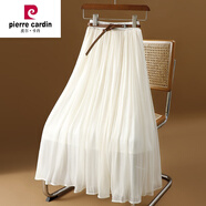 皮爾卡丹（pierre cardin）流光紗雪紡半身裙女夏新款牛奶珠光裙子氣質(zhì)楊柳皺a字半裙百褶裙 杏色 XL