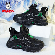 巴布豆（BOBDOG）男童籃球鞋春夏季網(wǎng)面透氣春款旋轉(zhuǎn)扭扣兒童運(yùn)動(dòng)鞋小男孩跑步鞋女 黑色旋轉(zhuǎn)扣【加絨二棉】XT7997 31 /內(nèi)長(zhǎng)19.8cm